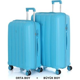 Resim Mçs Bavul Büyük Ve Orta 2li Set Kırılmaz Silikon Valiz V305 Açıkmavi Mavi 