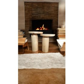 Resim Wood Ahşap 2li Set Mantar Yan Sehpa Modern Fiskos / Çiçeklik / Zigon 