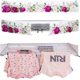 Resim Dryertime® Premium Duvara Monte Alüminyum Borulu Katlanır Çamaşır Kurutma Askısı – Akordiyon Çamaşırlık - 80 cm – 25 Kg Taşıma – Paslanma ve Ses yapmaz (Renkli Güller) 