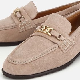 Resim HOTİÇ Kadın Süet Deri Bej Toka Detaylı Klasik Loafer 