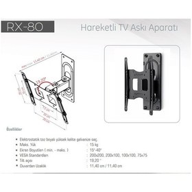 Resim Rx 80 15'' 40'' Hareketli Tv Askı Aparatı 