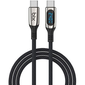 Resim Bix Type-C to Type-C 240W 480 Mbps E-Marker Çip Dijital Ekran Göstergeli Örgülü Şarj ve Data Kablosu 1 M 