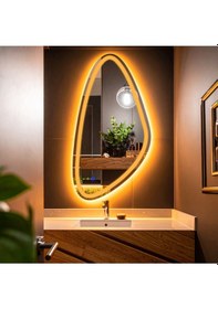 Resim Sinela Amber Led'li Lazer Kumlamalı Lavabo & Banyo Aynası Dokunmatik Sensörlü 100 X 50 Cm Turuncu 