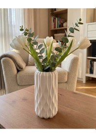 Resim Elana Design Winy Vazo - Modern Tasarımlı Şık Çiçek Vazosu Beyaz 