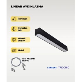 Resim 120 cm Siyah Metal Kasa Lineer Aydınlatma 6500K (Beyaz Işık) 