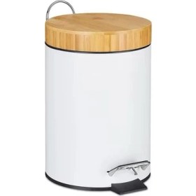 Resim Daisy Store Bambu Kapaklı Metal Çöp Kovası - Hidrolik Sistemli Yavaş Kapanma Özellikli, Pedallı, Banyo ve Mutfak Için Şık ve Fonksiyonel Tasarım (Beyaz, 5 Litre) 