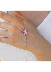 Resim Tesbihpasajii-925 Ayar Gümüş Pembe Kelebek Bileklik 