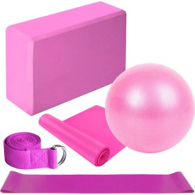 Resim Youtek Pembe 5'li Yoga Seti: Pvc Top + Köpük Blok + Lastik Gerdanlık + D-ring Askı + Direnc Bandı - Evde Güvenli Egzersiz Ve Esneklik 