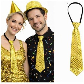 Resim Büro Ev Ofis Etkinlik Gösteri Kostümü İçin 33cm Golden Pul Payetli Işıltılı Parti Kravatı 