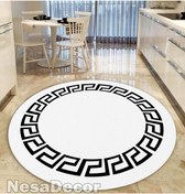 Resim NesaDecor Kaymaz Taban Makinede Yıkanabilir Çerçeveli Yuvarlak Halı Geometrik Desenli Modern Mutfak Salon Halı 