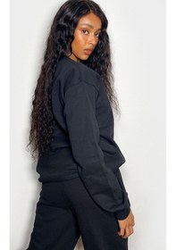 Resim Minimal Eşofman Takımı Sweatshirt Jogger - Baskılı Oversize Bisiklet Yaka Şardonlu Lastik Paça Siyah 