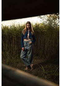 Resim Kadın Püsküllü Crop Jean Ceket mavi 