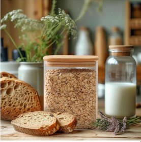 Resim Cam Kavanoz Seti Bambu Kapaklı Hava Almaz 4lü Kavanoz Takımı Orta Boy 1000 Ml Krem 