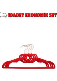 Resim 10 Adet Premium Kadife Pantolon Elbise Askısı Yüksek Kalite Kırmızı Mh01 Kırmızı 