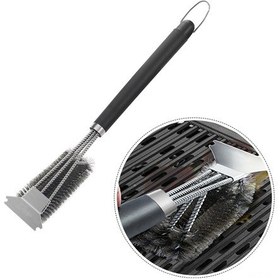 Resim Lemestar Paslanmaz Çelik 3 Katlı Tel Fırça - Izgara Temizleme Fırçası Ve Kazıyıcı 45,8cm 