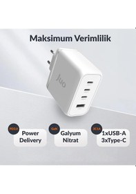 Resim Juo 100W 4 Portlu USB-C + USB-A GaN Şarj Aleti Apple Uyumlu iPhone & Macbook & Notebook PD Type-C Hızlı Şarj Cihazı Beyaz 