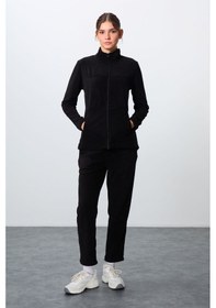 Resim Tommy Life Siyah Kalın Yumuşak Dokulu Dik Yaka Oversize Nakışlı Polar Kadın Eşofman Takım -95339 Siyah 