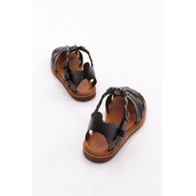 Resim Dgn 306 Kadin Bilekten Bağlama Boncuklu Sandalet Siyah 