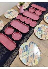Resim Keramika Kahvaltı Takımı 18 Parça 6 Kişilik Pembe Pembe 