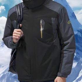 Resim Lisen OBM Erkekler için Ağır Hizmet Tipi 3 Katmanlı Rüzgar Geçirmez Ceket, Çıkarılabilir Kapüşonlu ve Tam Fermuarlı - Yüksek Kalite & Snowboard Ekipmanı, Tam Fermuarlı Dış Katman, Makinede Yıkanabilir Kışlık Mont, Dağcılık, İş için (Siyah/Gri) 