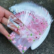 Resim 100 adet Kendinden Kapamalı Plastik Hediye Çantası, Pembe Çiçek ve Yeşil Yaprak Desenli, 7.01x10.01 cm - Parti Hediyeleri, Doğum Günü, Düğün Şeker Ambalajlama, Kurabiye Çantaları için İdeal - Aksesuar Yok, Fantazi Teması 