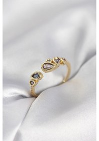 Resim Gold Renk Mor Damla Zirkon Taşlı Kadın Yüzük Karışık 