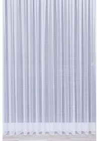 Resim Taç Ekose Desen Örme Tül Perde - Ekru 