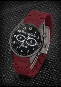 Resim Erkek Kol Saati Kişiye Özel İsimli Sevgiliye Hediye Babalar Günü Hediyesi Sevgililer Günü Bordo 