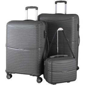 Resim Mçs V379 Aura Y.üretim Pp Valiz 65 Cm + 75 Cm + Makyaj Siyah Set Gri 