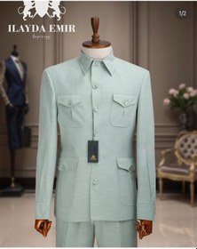 Resim Özel Tasarım İtalyan Kesim Safari Erkek Takım Elbise Mint Yeşili Mint Yeşili 