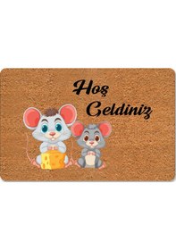 Resim Dijital Baskılı Kapı Önü Paspas Hoşgeldiniz Çok Amaçlı Iç Ve Dış Kapı Paspası Kahve - Krem 