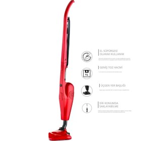 Resim Gökhan Elektronik Newma 800w Kablolu Toz Torbasız Kullanım Dikey Süpürge - Kırmızı + 3 Yıl Garanti 