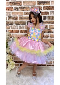 Resim Mnk Baby & Kids Riot Of Colors Kokosh Kız Saten Parti Elbisesi 001 