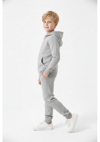 Resim Fyk Kids 3 İplik Kışlık Şardonlu Düz Baskısız Fermuarlı Kapüşonlu Erkek Çocuk Eşofman Takımı Gri 