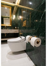 Resim Yedekli Tuvalet Kağıtlığı Premium Gold Alüminyum Dayanıklı Yapışkanlı Altın 
