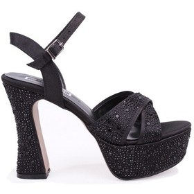 Resim Dagoster Dza07-771900 Siyah Saten Çapraz Bant 12 Cm Kalın Topuklu Platform Kadın Ayakkabı 