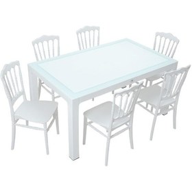 Resim Depootoptan Mandella Wood 90 x 150 CM Silver Napolyon Sandalye Camlı Masa Takımı 