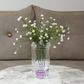 Resim 2 Adet Vazo Dahil,vazoda Çiçek,beyaz Yapay Çiçek,vazo Dekoratif Mor Damlalı 6x6x19cm Çok Renkli 