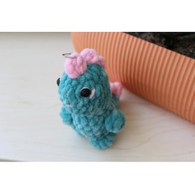Resim LUBIKO STUDIO Amigurumi Kadife İp Dinozor Anahtarlık - Yumuşak Peluş Dino Çanta Süsü ve Hediyelik (Turkuaz) 