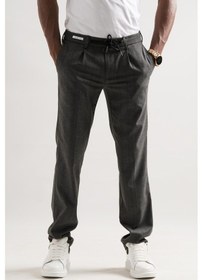 Resim Ecer Tek Pileli Slimfit Beli Lastikli Ve İplikli Çizgili Kışlık Erkek Kumaş Pantolon 001 