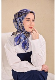 Resim Silk Home Twill İpek Eşarp Art Desen Mavi Gri 90x90 11512-37 