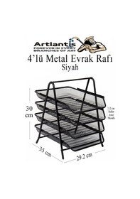 Resim 4 Lü Metal Evrak Rafı Siyah 1 Paket Masaüstü A4 Dosya Düzenleyici Kağıt Tepsisi Metal Çelik Fileli Dört Katlı Hareketli Siyah 