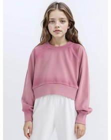 Resim Defacto Relax Fit Bisiklet Yaka Crop Basic Düz Sweatshirt Kız Çocuk D6994A824WN Bordo 