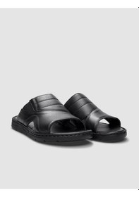 Resim %100 Hakiki Deri Siyah Erkek Günlük Terlik Siyah 