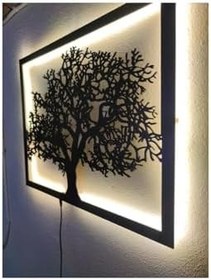 Resim Ağaç Dekoratif Led Işıklı Ahşap Tablo 55x45cm Günışığı, agac 