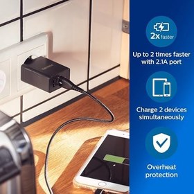 Resim Philips 2 USB-A Duvar Şarjı DLP2610 