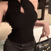Resim Şık Kadın Kolsuz Tank Top - Sahte İnci Detaylı, Seksi Yaka, Esnek Kumaş, Makinede Yıkanabilir 