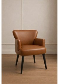 Resim Waterybrook Tekli Berjer Koltuk - Suni Deri - Siyah Ahşap Ayaklı - Modern Retro Tasarım - Ofis Ve Salon Koltuğu Taba Kahverengi 