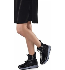 Resim Feles Dalgıç Kumaş Özel Tasarım Fermuarlı Kadın Bot Kar Botu 001 