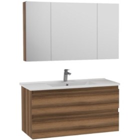 Resim Creavit Alinda 120 Cm Lavabo Dolaplı Ve Aynalı Dolap Açık Ceviz 